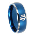 10mm Virgo Zodiac Dome Brushed Blue 2 Tone Tungsten Carbide Custom Ring for Men