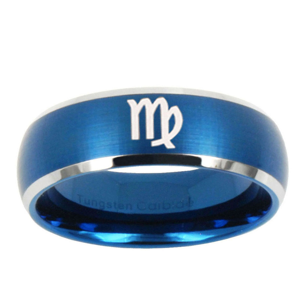 5MMVirgo Zodiac Dome Brushed Blue 2 Tone Tungsten Bands