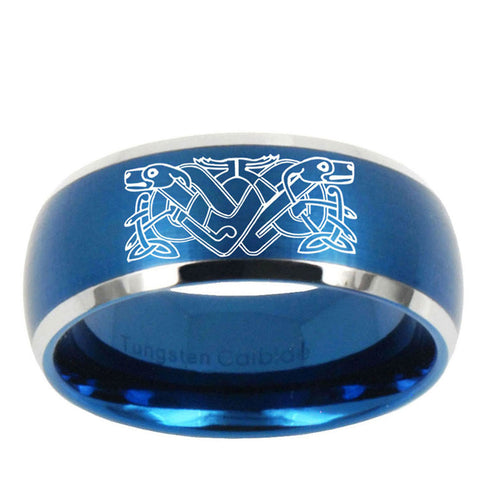 10mm Celtic Dog Dome Brushed Blue 2 Tone Tungsten Mens Wedding Band