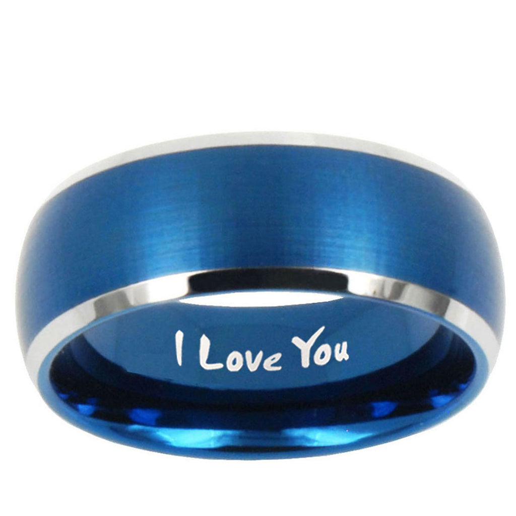 5MMI Love You Dome Brushed Blue 2 Tone Tungsten Ring for Men