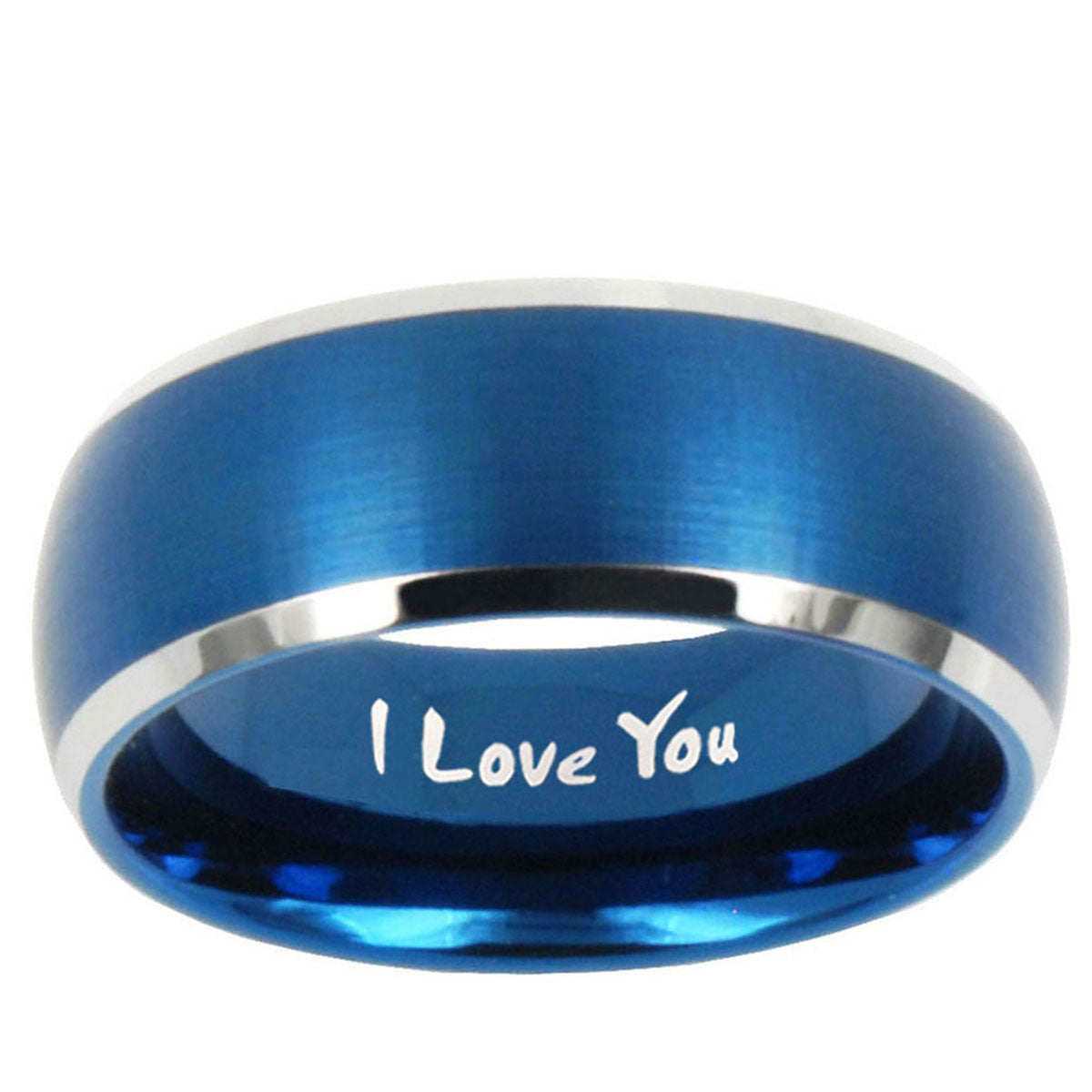 5MMI Love You Dome Brushed Blue 2 Tone Tungsten Ring for Men