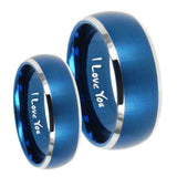 His Hers I Love You Dome Brushed Blue 2 Tone Tungsten Wedding Bands Ring Set