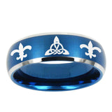 10mm Celtic Triangle Fleur-De-Lis Dome Brushed Blue 2 Tone Tungsten Bands Ring