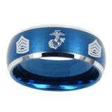 10mm-Marine-Army-Sergeant-Dome-Brushed-Blue-2-Tone-Tungsten-Carbide-Men's-Wedding-Band