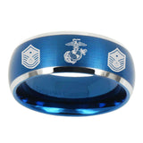 8mm-Marine-Chief-Master-Sergeant--Dome-Brushed-Blue-2-Tone-Tungsten-Carbide-Mens-Ring