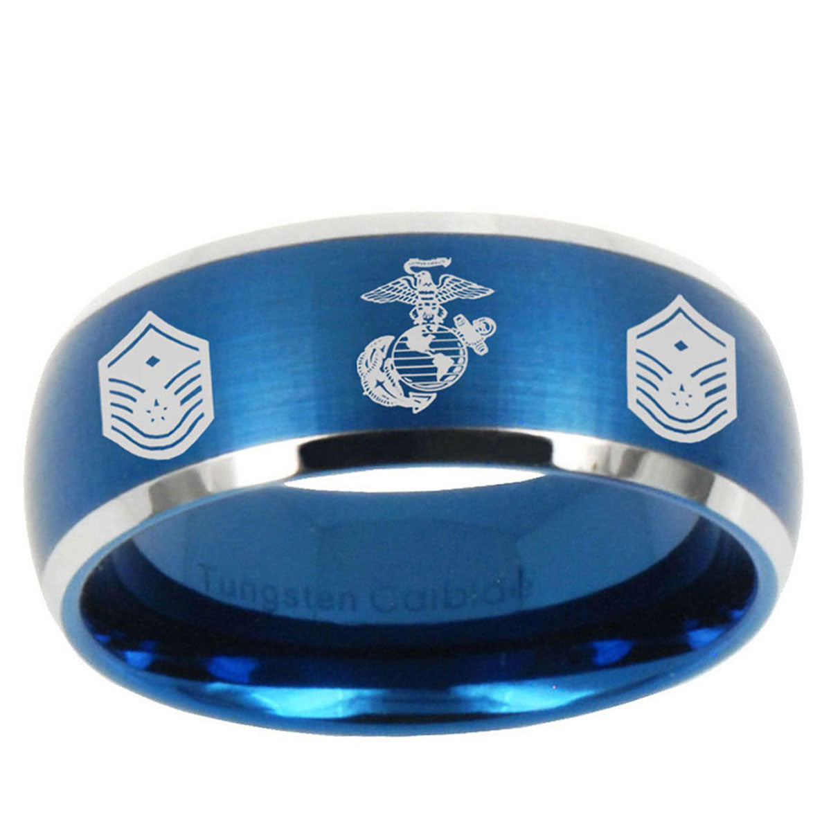 5MMMarine Chief Master Sergeant Dome Brush Blue 2 Tone Tungsten Ring
