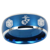 10mm Marine Chief Master Sergeant Dome Brushed Blue 2 Tone Tungsten Wedding Band Mens