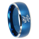 His Hers Fireman Dome Brushed Blue 2 Tone Tungsten Wedding Engagement Ring Set