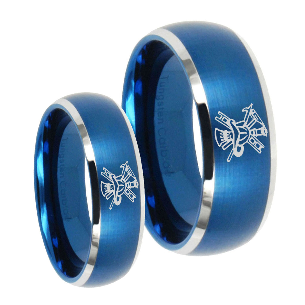 Fireman Dome Brushed Blue 2 Tone Tungsten His and Hers
