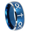 8MM Fish & Cross Dome Brushed Blue 2 Tone Tungsten Anniversary Ring