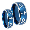 Fish & Cross Dome Brushed Blue 2 Tone Tungsten His and Hers