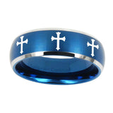 10mm-Multiple-Christian-Cross-Dome-Brushed-Blue-2-Tone-Tungsten-Anniversary-Ring