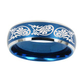 10mm-Etched-Tribal-Pattern-Dome-Brushed-Blue-2-Tone-Tungsten-Custom-Mens-Ring