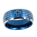 10mm-Etched-Lord's-Prayer-Cross-Dome-Brushed-Blue-2-Tone-Tungsten-Mens-Wedding-Band
