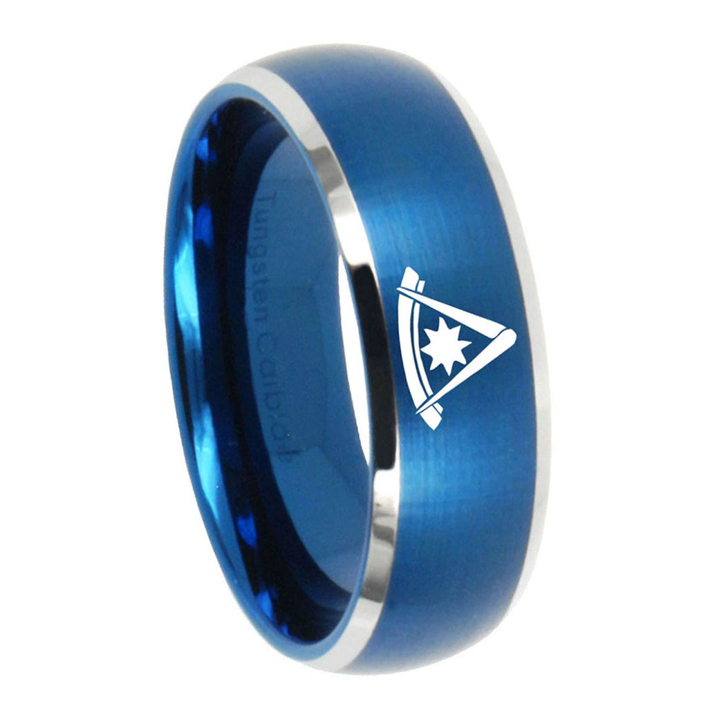 8MM Pester Master Masonic Dome Brushed Blue 2 Tone Tungsten Ring