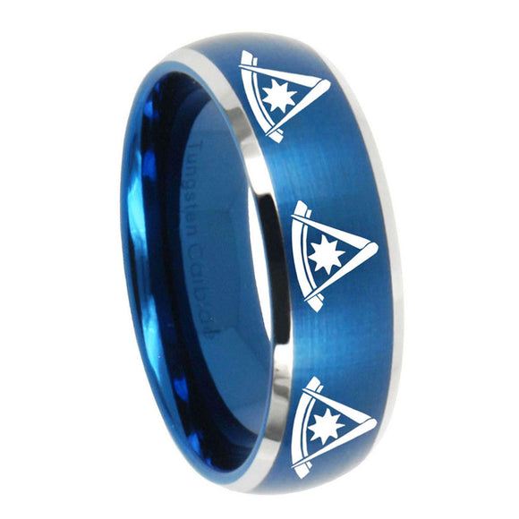 8mm-Multiple-Pester-Master-Masonic-Dome-Brushed-Blue-2-Tone-Tungsten-Bands-Ring