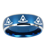 5, 8mm Multiple Pester Master Masonic Dome Brushed Blue 2 Tone Tungsten Bands Ring