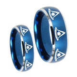 His Hers Multiple Pester Master Masonic Dome Brushed Blue 2 Tone Tungsten Mens Bands Ring Set