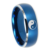 10mm-Yin-Yang-Dome-Brushed-Blue-2-Tone-Tungsten-Carbide-Custom-Mens-Ring