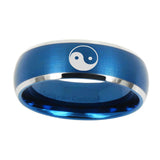 10mm-Yin-Yang-Dome-Brushed-Blue-2-Tone-Tungsten-Carbide-Custom-Mens-Ring