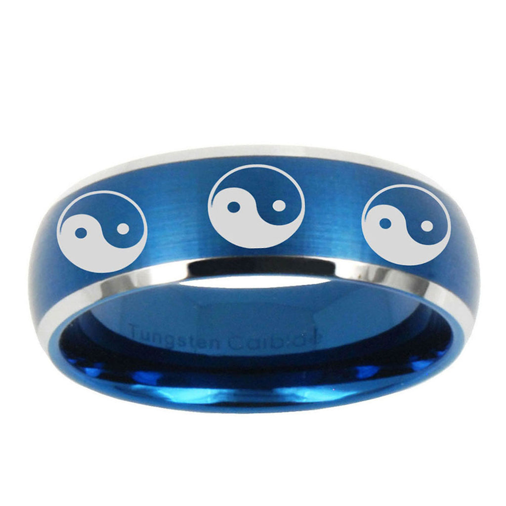 5MMMultiple Yin Yang Dome Brushed Blue 2 Tone Tungsten Ring