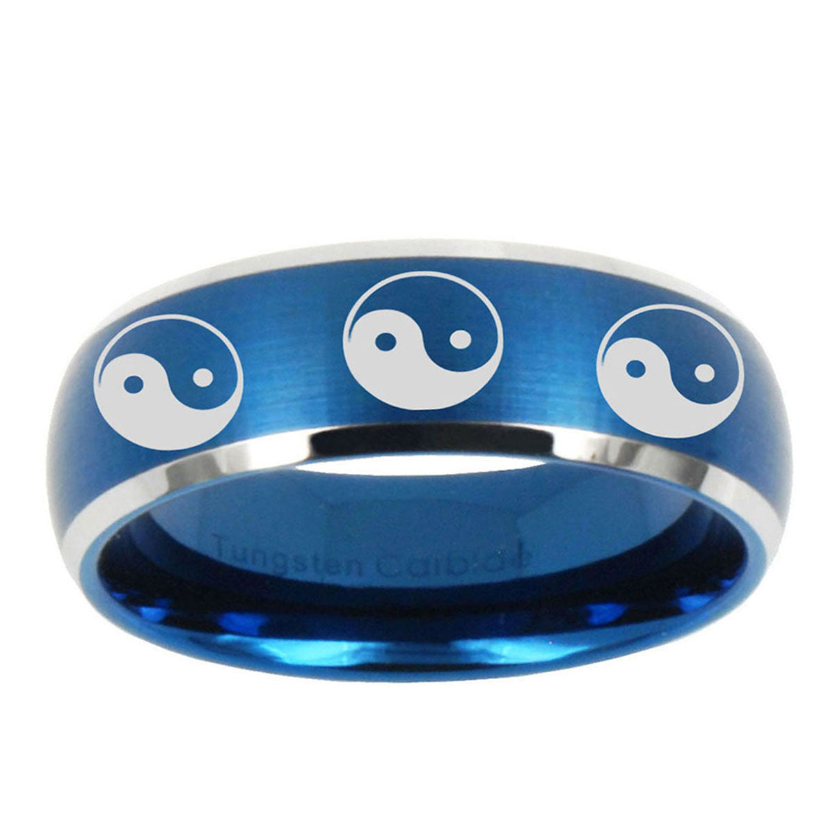 5MMMultiple Yin Yang Dome Brushed Blue 2 Tone Tungsten Ring