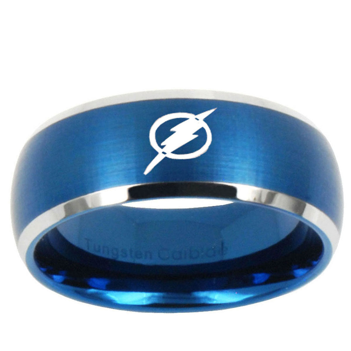 5MMFlash Dome Matte Blue Engraved Mens Wedding Bands