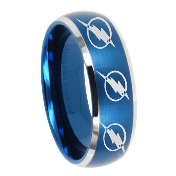 8mm Multiple Flash Dome Matte Blue Tungsten Carbide Rings For Men