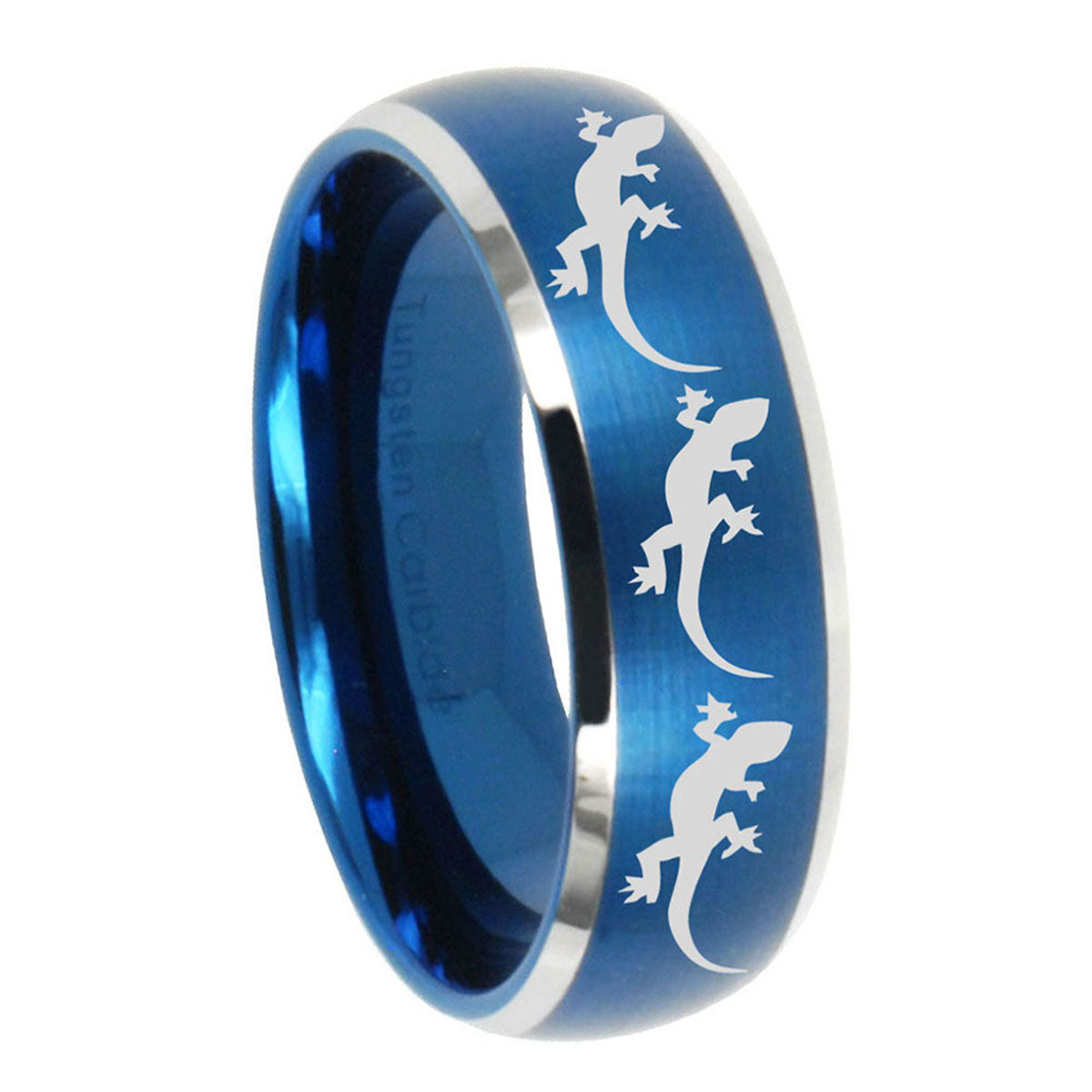 8MM Multiple Lizard Dome Brushed Blue 2 Tone Tungsten Ring