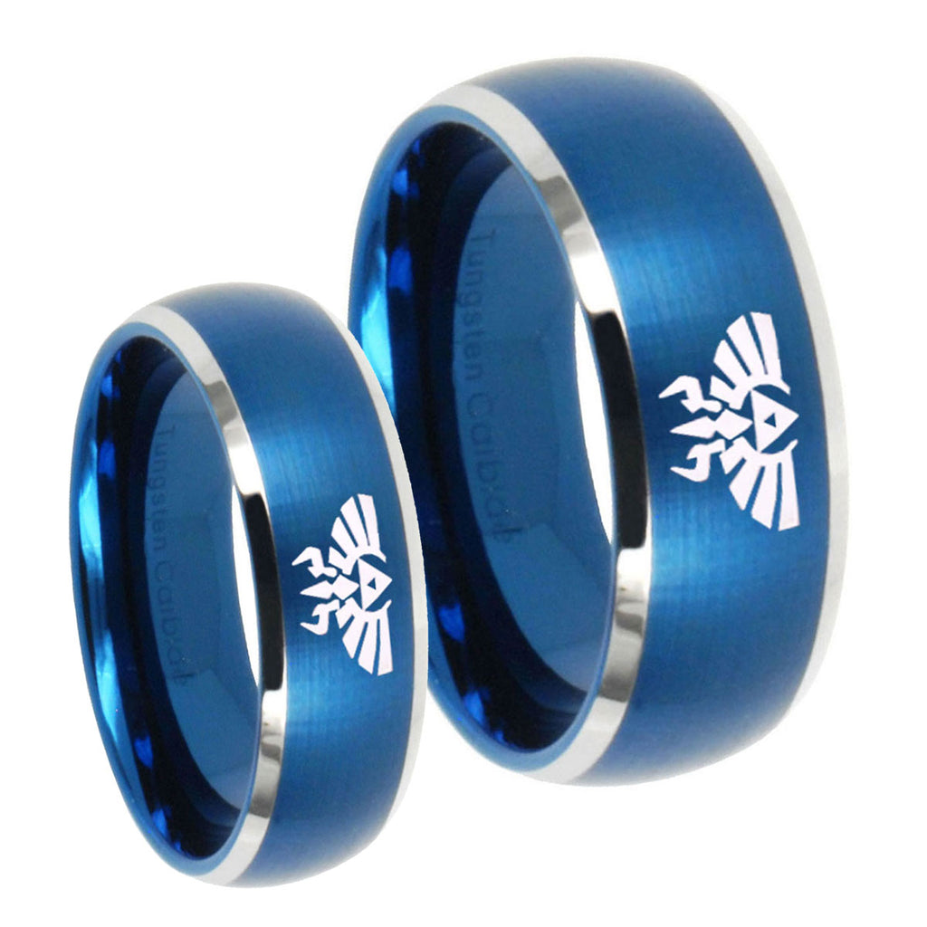 Zelda Skyward Sword Dome Brushed Blue 2 Tone Tungsten Couple Rings