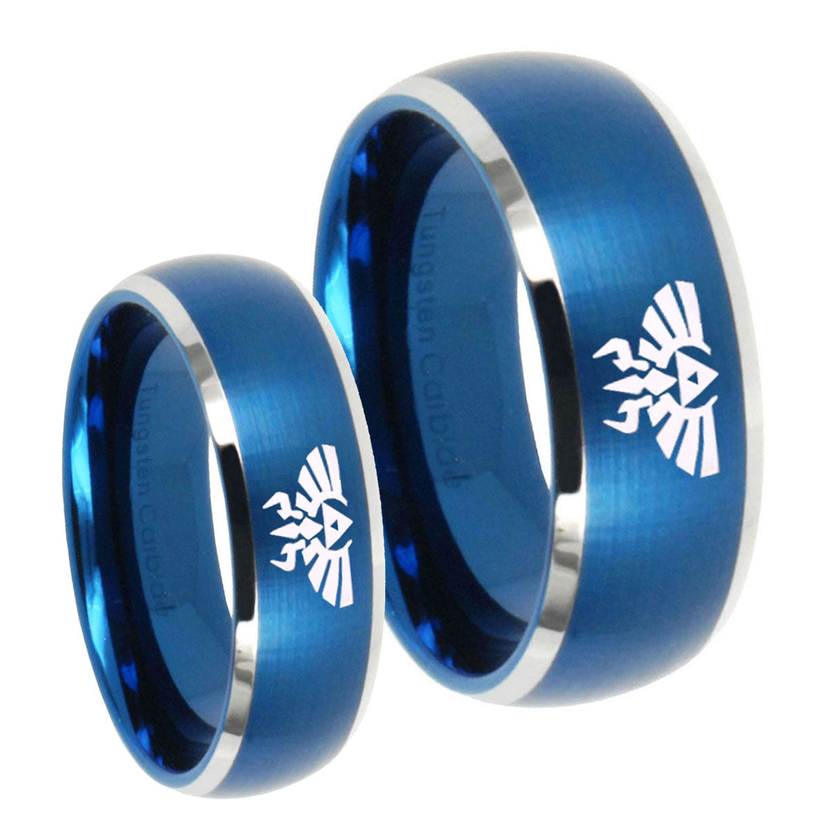 Zelda Skyward Sword Dome Brushed Blue 2 Tone Tungsten Couple Rings