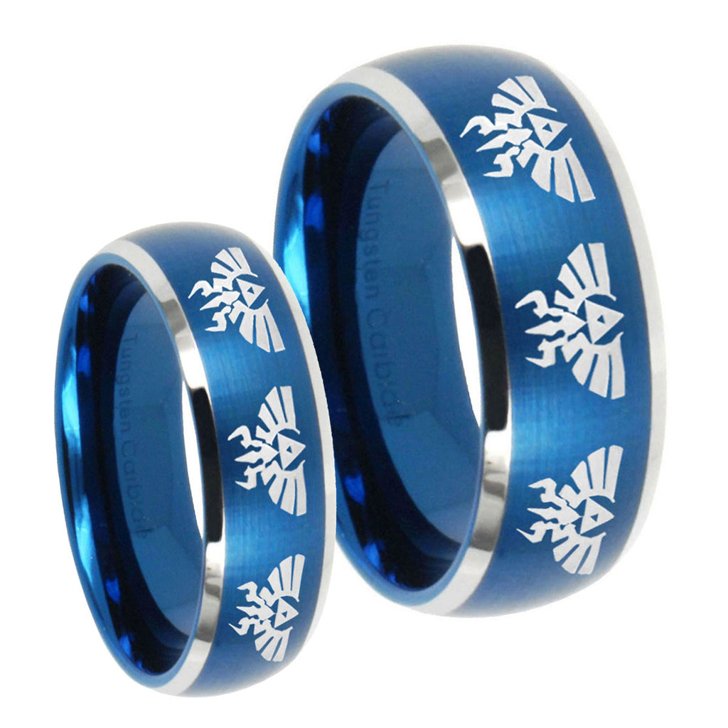 Multiple Zelda Skyward Sword Dome Brushed Blue 2 Tone Tungsten Wedding Set Ring