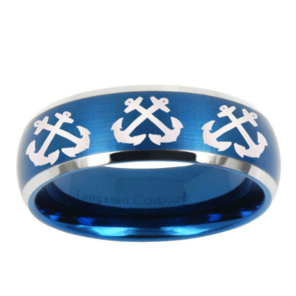 5MMMultiple Anchor Dome Brushed Blue 2 Tone Tungsten Wedding Band