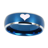 8mm-Heart-Dome-Brushed-Blue-2-Tone-Tungsten-Carbide-Mens-Ring-Personalized