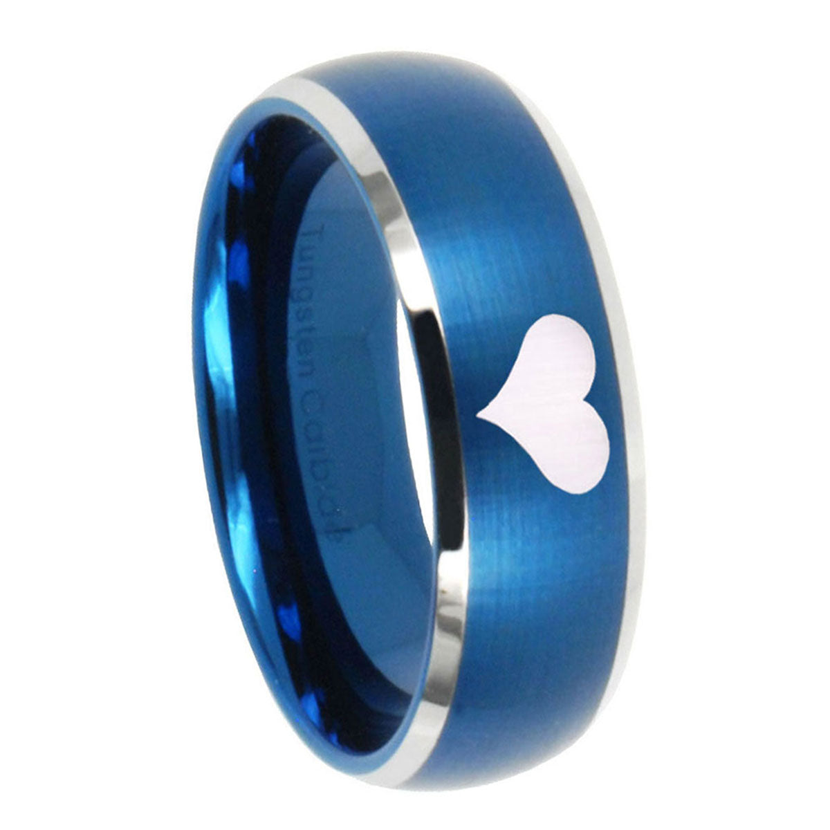 10mm Heart Dome Brushed Blue 2 Tone Tungsten Carbide Mens Engagement Band