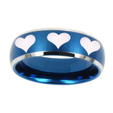8mm-Multiple-Heart-Dome-Brushed-Blue-2-Tone-Tungsten-Carbide-Mens-Wedding-Band