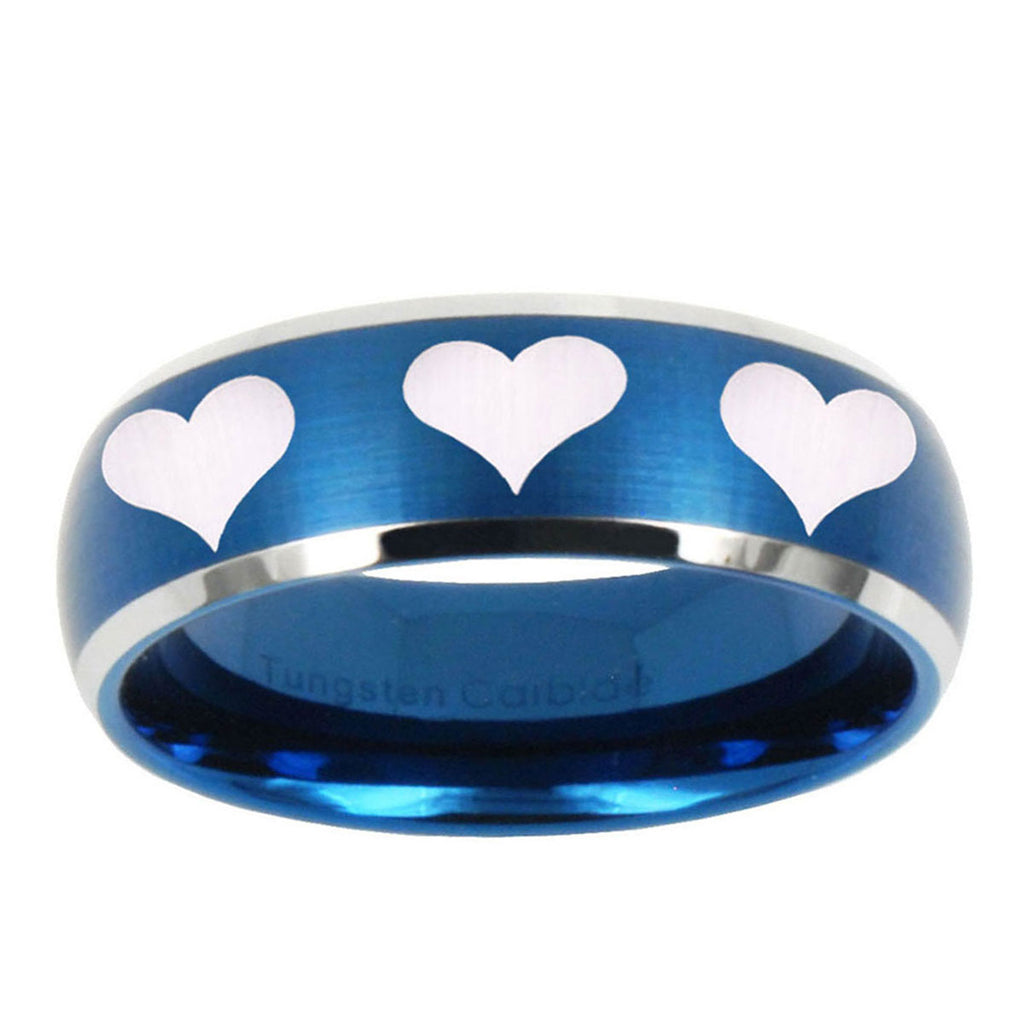 5MMMultiple Heart Dome Brushed Blue 2 Tone Tungsten Bands
