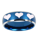 5, 8mm Multiple Heart Dome Brushed Blue 2 Tone Tungsten Ring