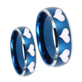 Multiple Heart Dome Brushed Blue 2 Tone Tungsten Wedding Set Ring