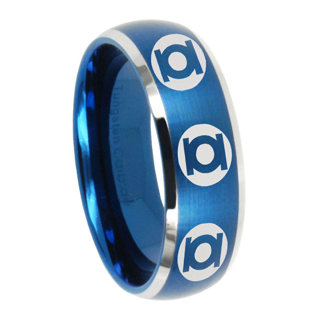 8MM Multiple Green Lantern Dome Matte Blue Tungsten Rings