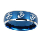 10mm-Multiple-Marine-Dome-Brushed-Blue-2-Tone-Tungsten-Carbide-Mens-Bands-Ring