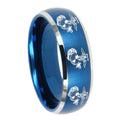 8MM Multiple Marine Dome Brushed Blue 2 Tone Tungsten Mens Ring