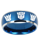 10mm Transformers Autobot Decepticon Dome Brushed Blue 2 Tone Tungsten Mens Ring