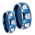 Transformers Autobot Decepticon Dome Brushed Blue 2 Tone Tungsten His Hers Ring Set