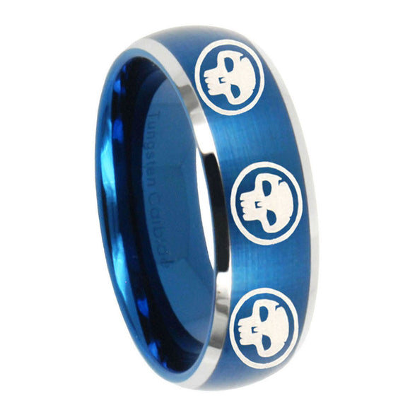 8mm-Multiple-Skull-Dome-Brushed-Blue-2-Tone-Tungsten-Carbide-Mens-Promise-Ring