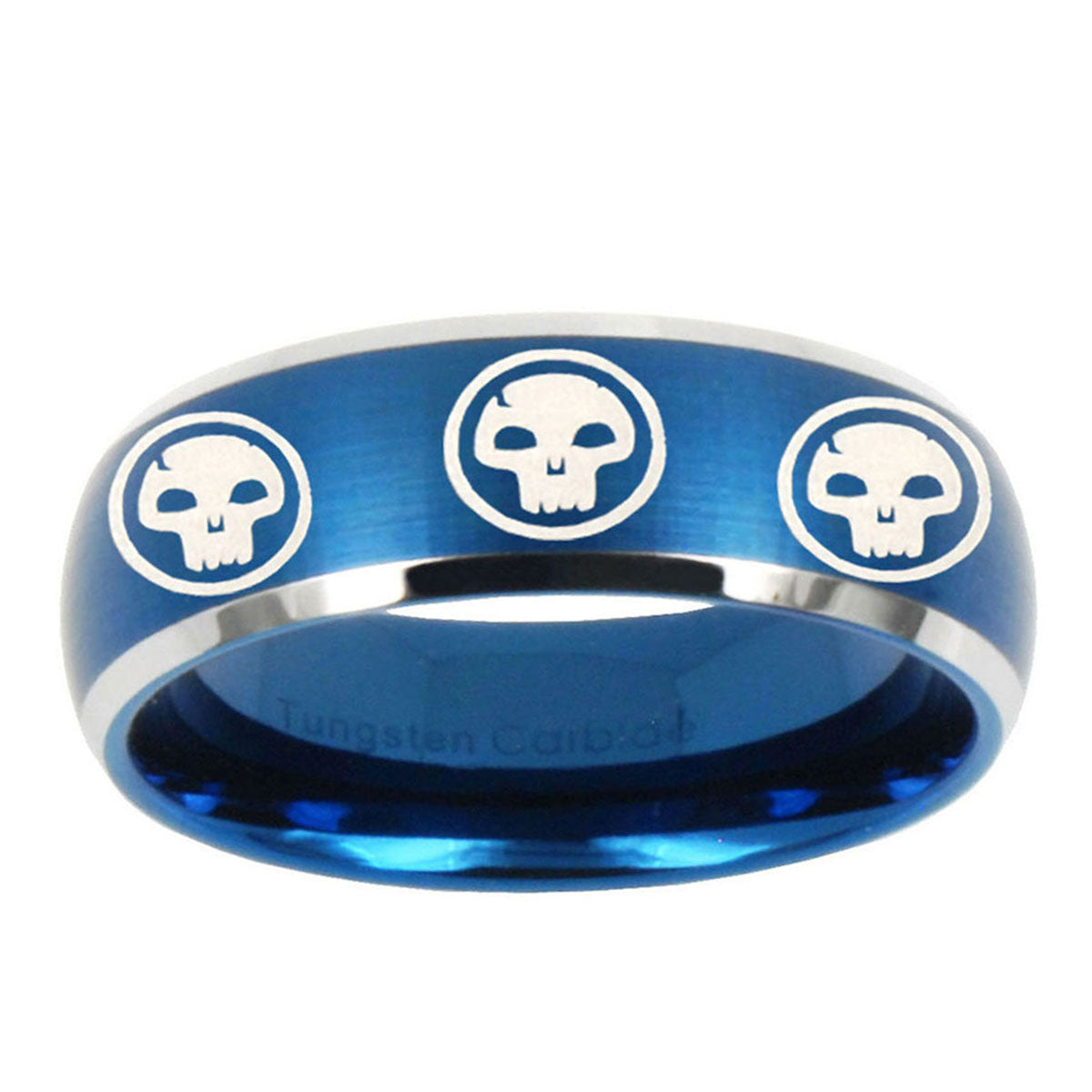 10mm Multiple Skull Dome Brushed Blue 2 Tone Tungsten Ring