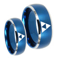 Zelda Triforce Dome Brushed Blue 2 Tone Tungsten Couples Ring Set