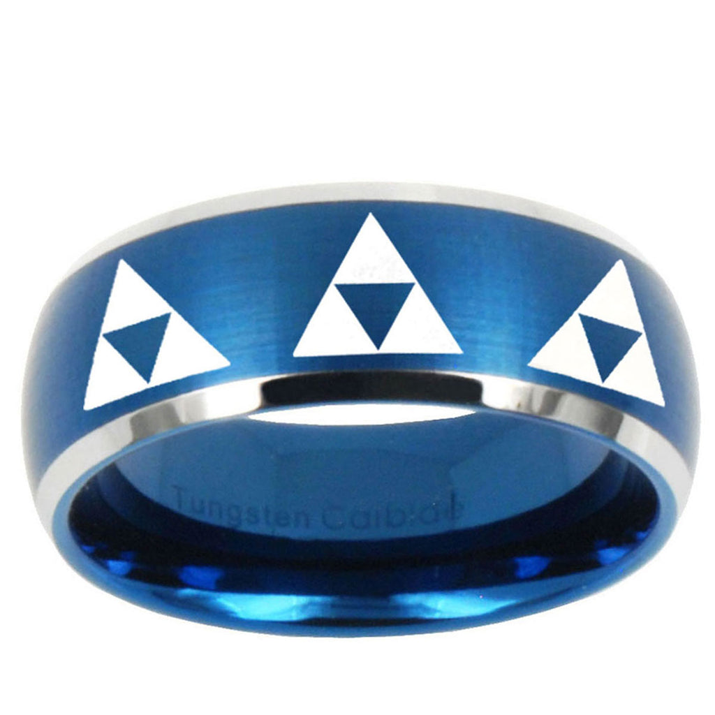5MMMultiple Zelda Triforce Dome Brushed Blue 2 Tone Tungsten Ring