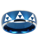 5, 8mm Multiple Zelda Triforce Dome Brushed Blue 2 Tone Tungsten Engraved Ring
