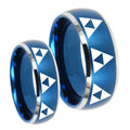 Multiple Zelda Triforce Dome Brushed Blue 2 Tone Tungsten His Hers Set Rings